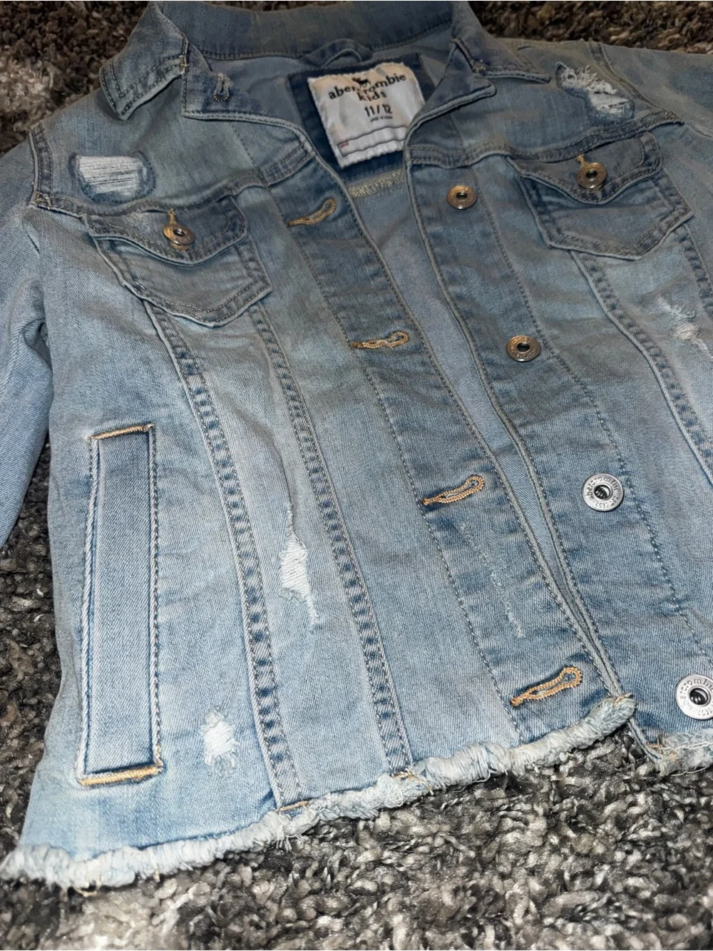 abercrombie kids light blue distressed denim jacket